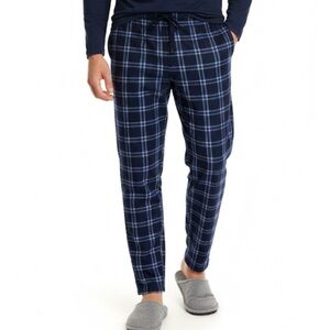 FRUIT of the LOOM Plaid Pajama Drawstring Waist Lounge Pants, Men’s M,Blue